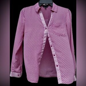 The Limited Pink Pattern Button-Down Blouse | Size Small | Roll-Tab Sleeves